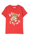 Ropa para niñas -  camiseta roja con oso estampado y logo MOSCHINO