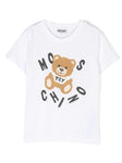 Girls clothing - white t-shirt with bear print and MOSCHINO logo