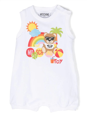 White short sleeve bodysuit with logo and bear for baby unisex summer MOSCHINO