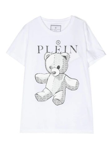 ملابس الأطفال - تي شيرت أبيض بطبعة الدب فيليب بلين