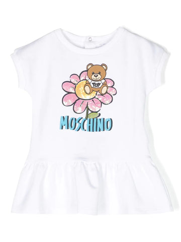 Childrenswear - MOSCHINO Teddy Bear pattern baby girl dress white
