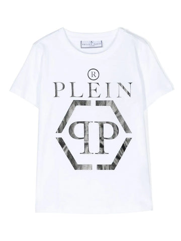 Ropa para niños - camiseta blanca con logo en el centro Philipp Plein