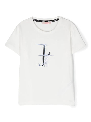 Ropa para niñas - camiseta blanca con logo y apliques de LIUJO