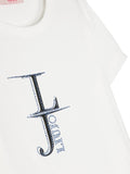 Girls clothing - white T-shirt with logo and appliqués by LIUJO