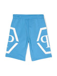 PHILIPP PLEIN blue logo printed shorts
