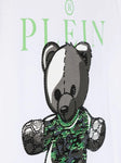 Childrenswear - white t-shirt with green logo and Philipp Plein bear print