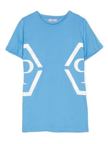 Ropa para niños - camiseta azul con logo de dos partes Philipp Plein