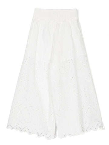 White flared trousers with openwork detail for girls TWINSET