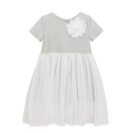 ROPA PARA NIÑOS - VESTIDO PLATA CON FLORES - Modini Shop