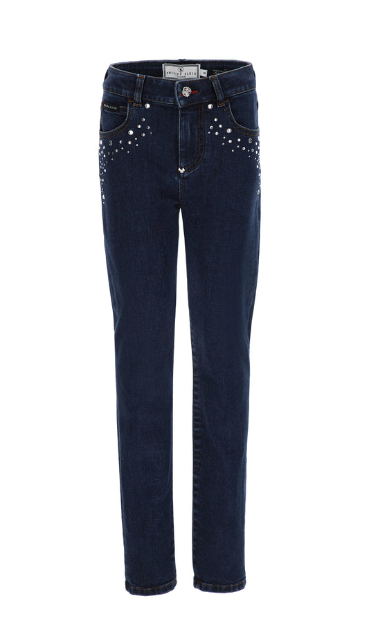 Pantalón largo denim oscuro con logo y bolsillos Philipp Plein