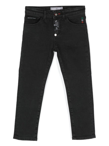 بنطال جينز طويل باللون الأسود مع شعار Philipp Plein