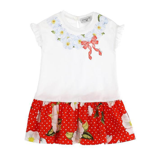 ROPA PARA NIÑOS - VESTIDO BLANCO CON ROJO Y LAS FLORES MONNALISA - Modini Shop