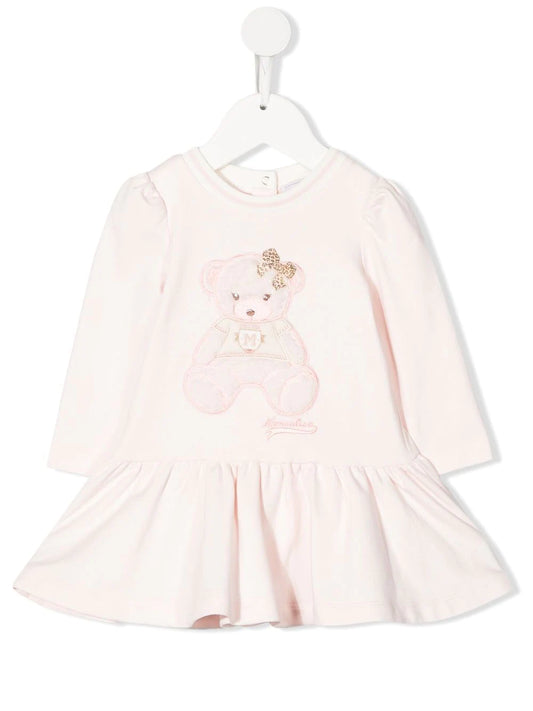 Children's clothing - long sleeve dress with teddy bear patch MONNALISA