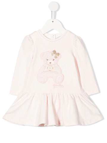 Children's clothing - long sleeve dress with teddy bear patch MONNALISA