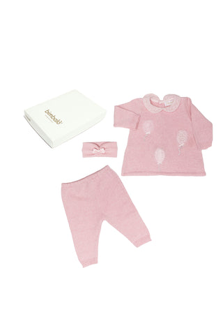 SET rosa con pantalones, jersey y una cinta para bebé niña invierno Bimbalò