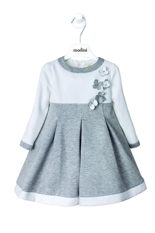 ROPA PARA NIÑAS - VESTIDO BI COLOR GRIS BLANCO BIMBALO - Modini Shop