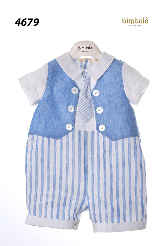CONJUNTO azul claro de lino para bebé niño verano Bimbalò - Modini Shop