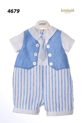 CONJUNTO azul claro de lino para bebé niño verano Bimbalò - Modini Shop