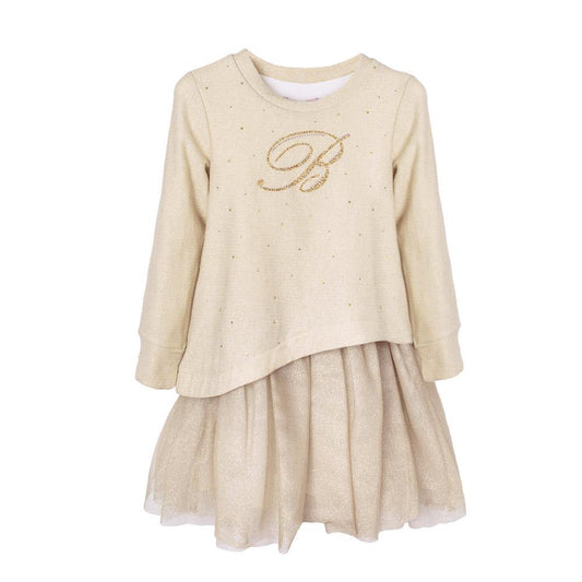 ROPA PARA NIÑOS - VESTIDO DOBLE CON JERSEY DORADO MISS BLUMARINE - Modini Shop