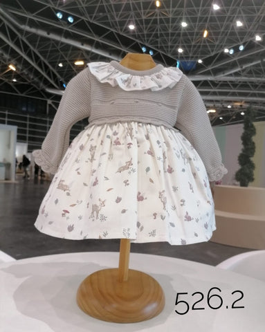 ملابس أطفال - فستان تريكو وقماش رمادي للمولودات Baby Fashion