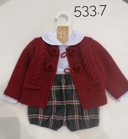 ملابس أطفال - طقم قماش محبوك ومنقوش باللون الأحمر للبيبي بوي Baby Fashion