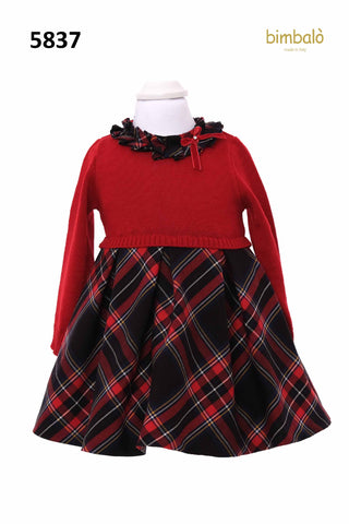 ملابس للبنات - فستان بيمبالو أحمر مربع