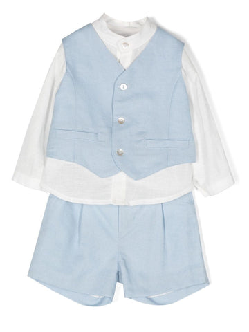 Linen short pants suit Blue 590 for child Mimilú