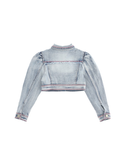 Denim jacket with crystal appliqué - Monnalisa