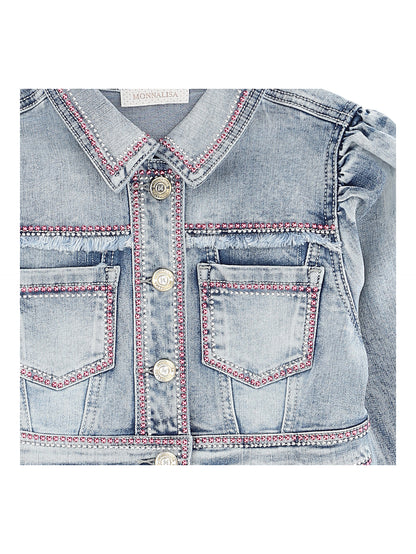 Denim jacket with crystal appliqué - Monnalisa