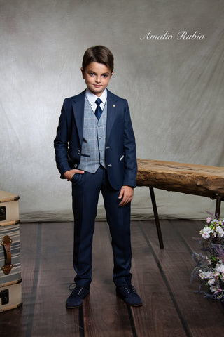Full suit with navy blue blazer for boy AMALIO RUBIO
