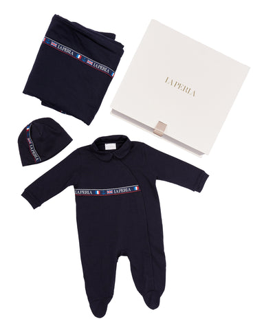 Gift Box of long sleeve bodysuit with cap and blanket for baby boy summer La Perla