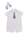 Body  blanco apliqué de corbata de manga corta para niño con zapatitos  La Perla