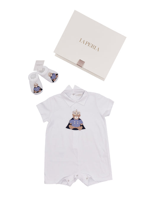 Body  blanco oso el rey de manga corta para niño con zapatitos  La Perla