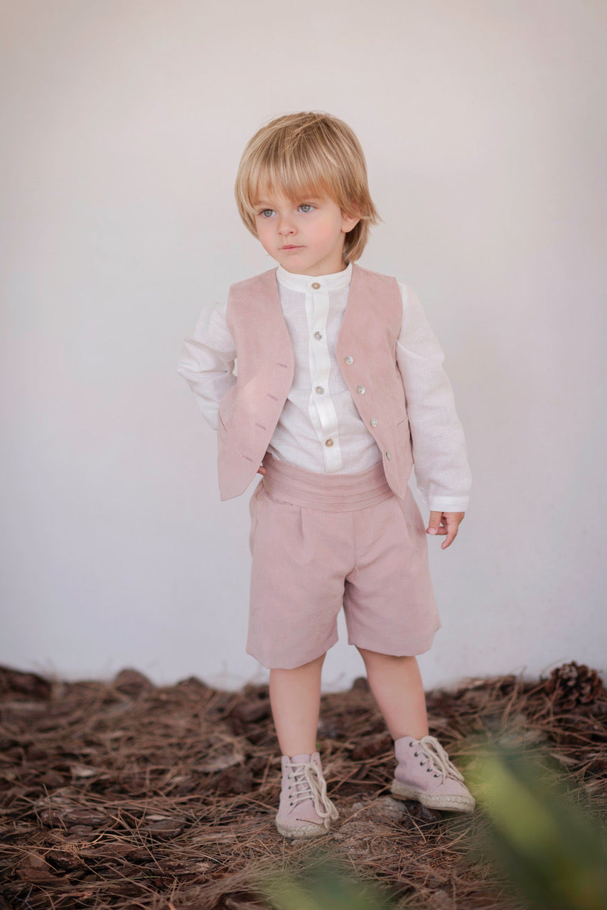 Traje de lino pantalón corto Rosa palo 590 para el niño Mimilú – Modini ...