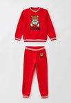 ملابس أطفال - سويت شيرت أحمر وبنطلون طويل مزين بشعار الدب وMOSCHINO
