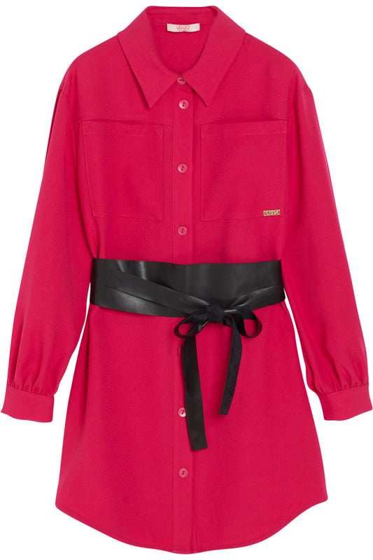 Vestido fuxia con cinturón en manga larga de la marca LIUJO