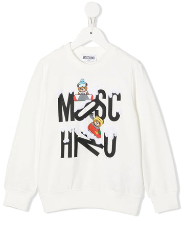 Children's clothing - winter white unisex sweatshirt with logo print MOSCHINO