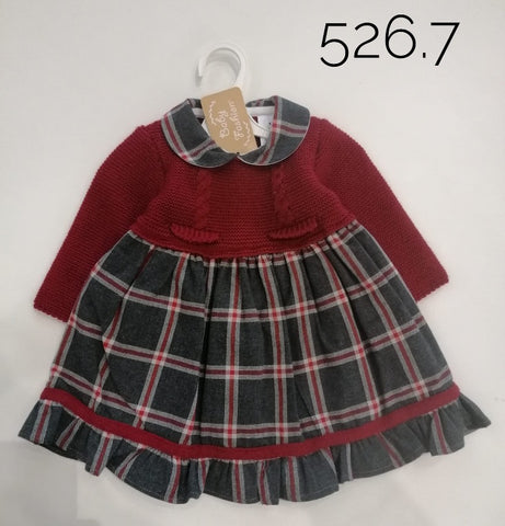 ملابس أطفال - فستان تريكو وقماش أحمر للفتيات الصغيرات Baby Fashion