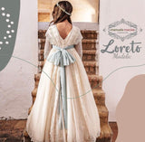 Vestido LORETO de comunión para niña de la marca Manuela (corona de flores incluida)