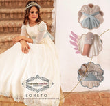 Loreto communion dress for girl of Manuela Macias brand.