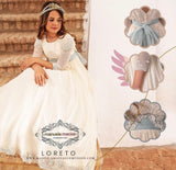 Vestido LORETO de comunión para niña de la marca Manuela (corona de flores incluida)