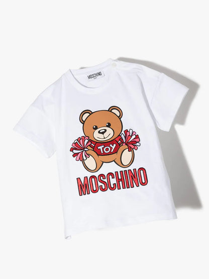 Ropa para niños -  camiseta blanca para bebé niña con bordado de oso y logo MOSCHINO