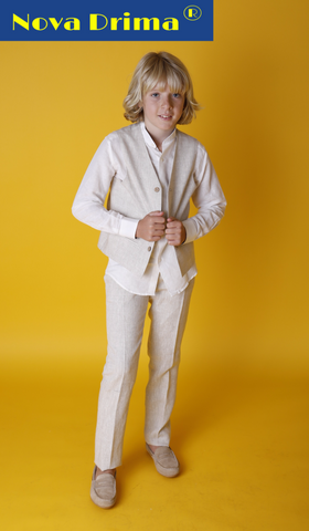 Linen suit with beige vest and long pants NOVA DRIMA