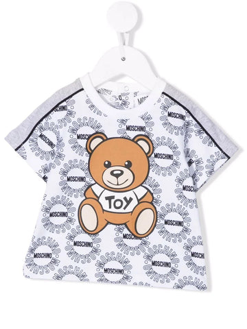 Ropa para niños -  camiseta Toy blanca para bebé niño con bordado de oso y logo MOSCHINO