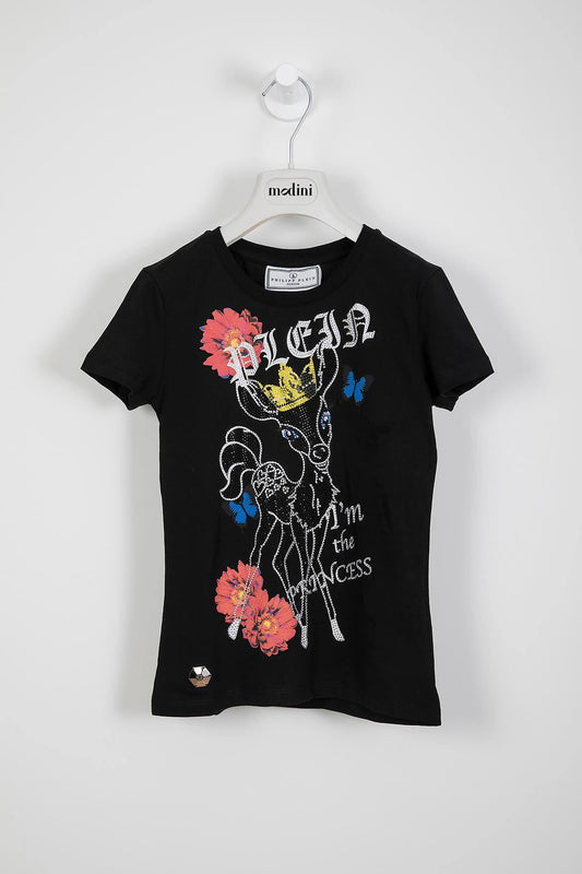 ROPA PARA NIÑOS - CAMISETA NEGRA CIERVO PHILIPP PLEIN - Modini Shop