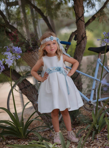 فستان حفل أبيض مع القوس الأزرق 603 للفتيات من ماركة MIMILU