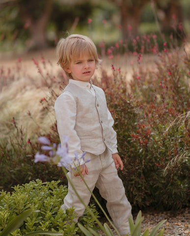 Linen suit 510 for child in beige color Mimilú