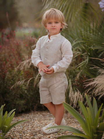 Linen short trouser suit Beige 590 for child Mimilú