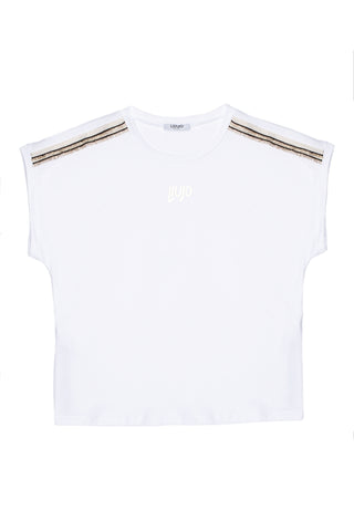 Ropa para niños camiseta blanca con logo de la marca LIUJO
