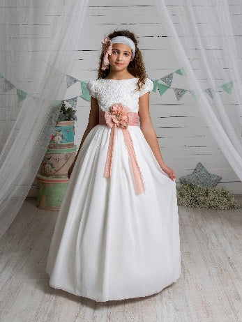 Communion dress L102 with flower and short sleeve MARLA